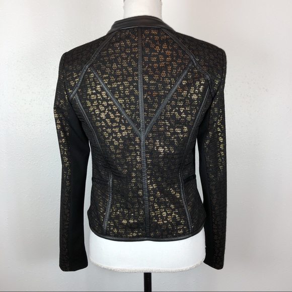Cache Leather Trim Black Gold Jacket Blazer Size 4 - Picture 4 of 7